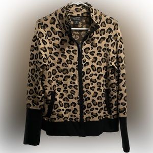 Rachel Zoe leopard front zip sweater